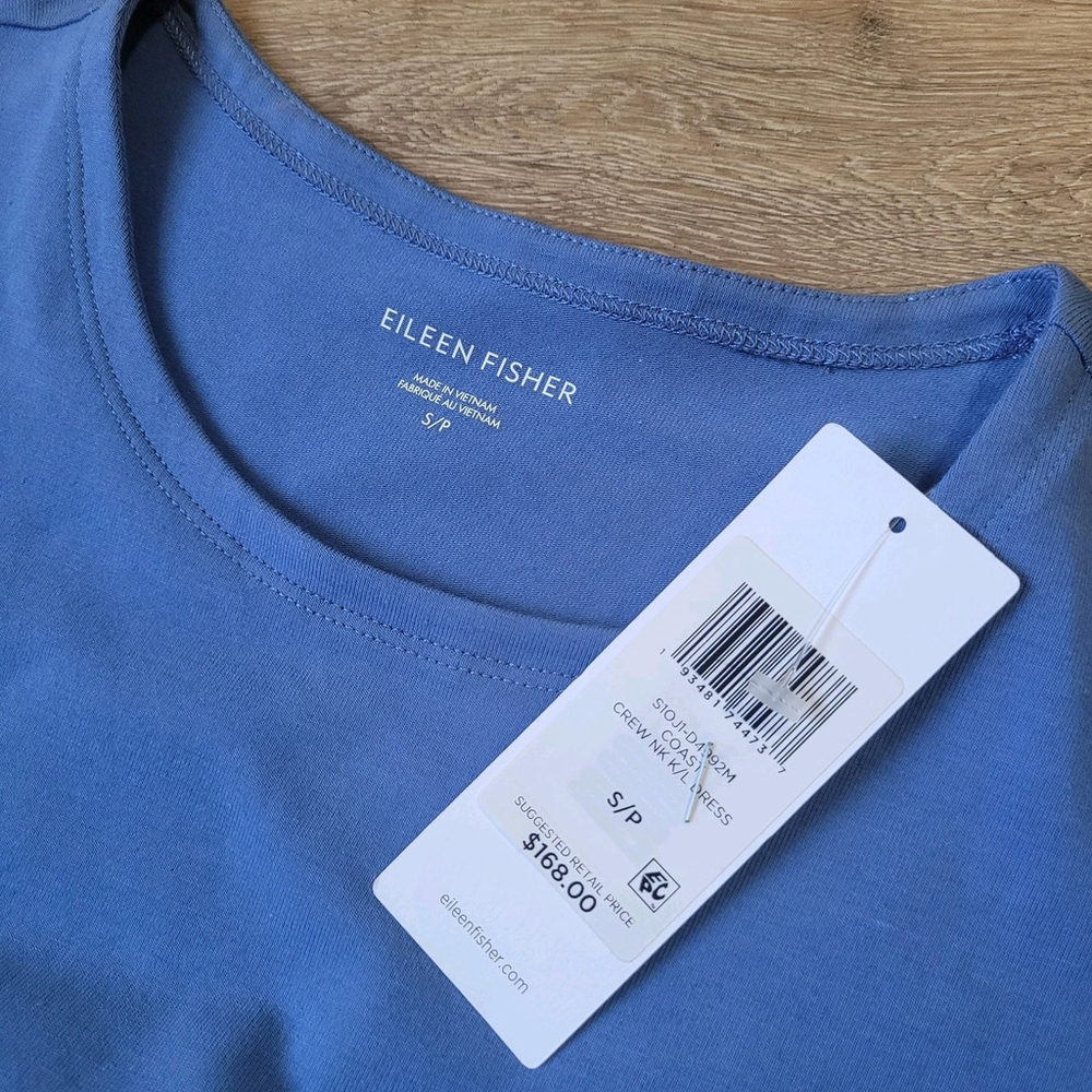 168$ Eileen Fisher Women's Organic Cotton Crew Neck Dress Blue Small Sleeveless. - Picture 12 of 13